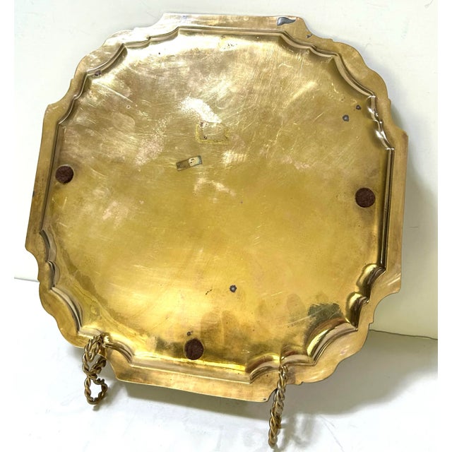 Brass Vintage Square Brass Tray With Scalloped Corners – Hollywood Regency Brass Tray For Sale - Image 8 of 12