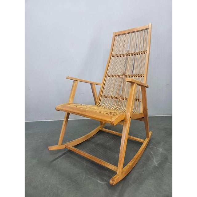 Wood Midcentury Wood and Rattan Rocking Chair, Denmark, 1960s For Sale - Image 7 of 12