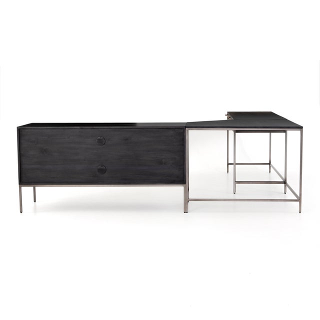 Wood Four Hands Trey Desk System With Filing Credenza, Black Wash Poplar For Sale - Image 7 of 11