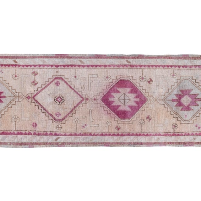 Mid 20th Century Pink Vintage Herki Runner 2'8'' X 11'6'' For Sale - Image 4 of 11