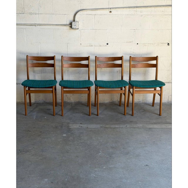 Mid-Century Modern Set of 4 Vintage Danish Teak Dining Chairs Mid Century Modern Blue Upholstered For Sale - Image 3 of 9