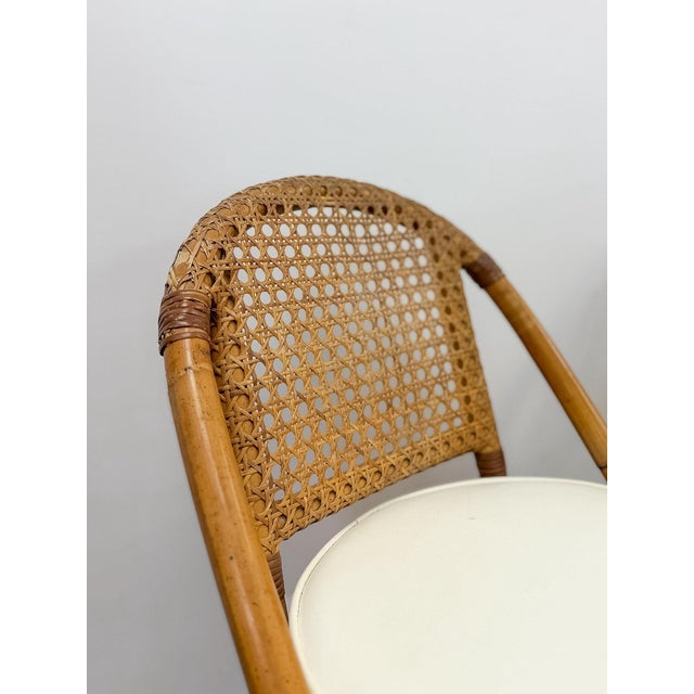 Vintage Coastal Hollywood Regency Caned Rattan Swivel Barstools Counter Height For Sale - Image 12 of 13