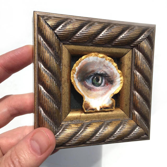 Gold Original Painting on Shell Framed Lover's Eye Victorian Style Wall Decor by Artist Valeriya Serova For Sale - Image 8 of 9