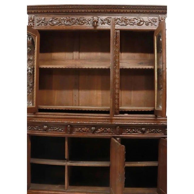 French 1800s Antique French Carved Oak, Hunt, With Glazed Doors Display Cabinet For Sale - Image 3 of 6