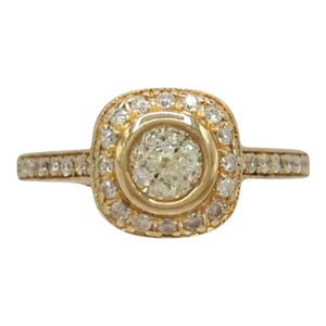 White Diamond Briolette and Round Diamond Ring in 14K Yellow Gold, size 6