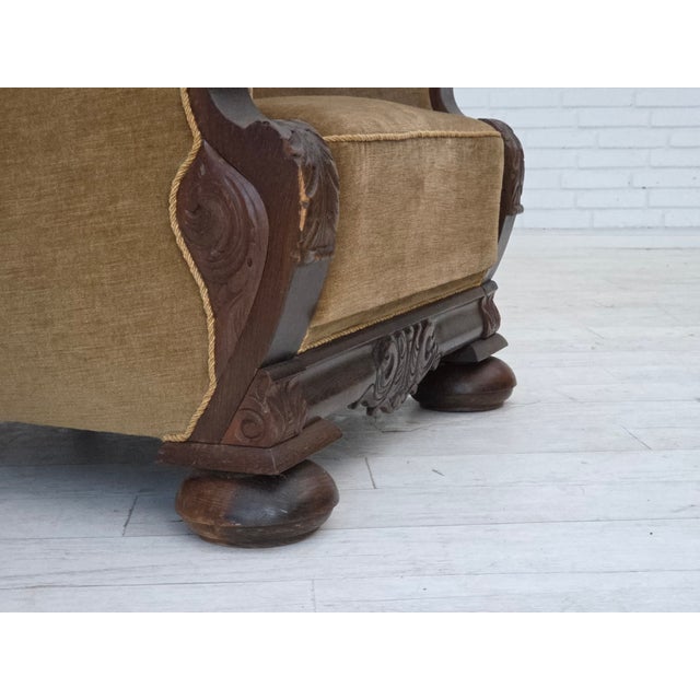 Mid-Century Modern Danish Chair in Green Velour and Carved Oak, 1950s For Sale - Image 3 of 18