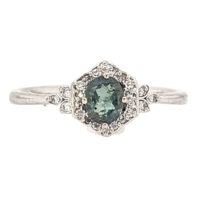 Natural Alexandrite Ring w Earth Mined Diamonds in Solid 14K Gold Oval 5x4mm For Sale