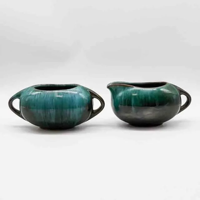 1960s Mid-Century Blue Mountain Pottery Drip Glaze Redware Cream and Open Sugar Set For Sale - Image 4 of 10