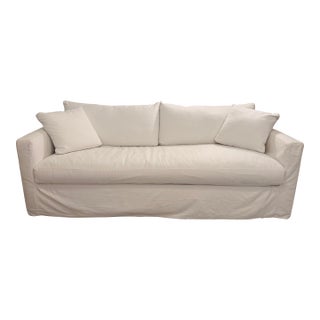 Crate & Barrel Willow II White Cotton Slipcovered Bench Queen Sleeper Sofa For Sale