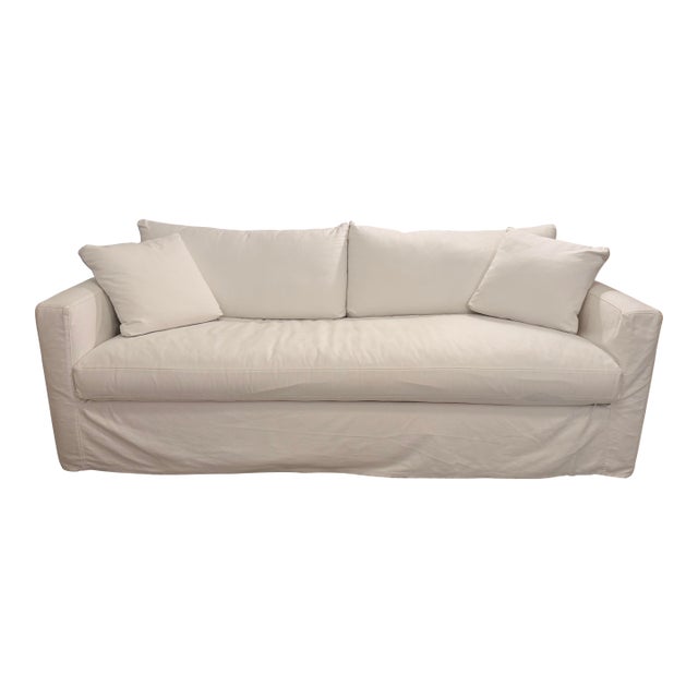 Crate & Barrel Willow II White Cotton Slipcovered Bench Queen Sleeper Sofa For Sale
