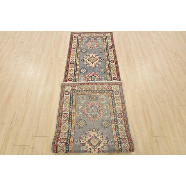 Kazak Runner 2’7” X 9’10” Gray Wool Tribal Hand-Knotted Oriental Rug For Sale - Image 11 of 12