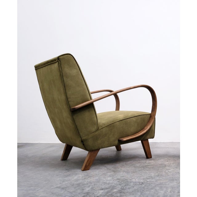 Bentwood Armchair in Forest Green Velvet by Jindrich Halabala, 1930s For Sale - Image 4 of 12