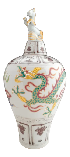 Republic of China Era Chinese Porcelain Wucai Dragon Meiping