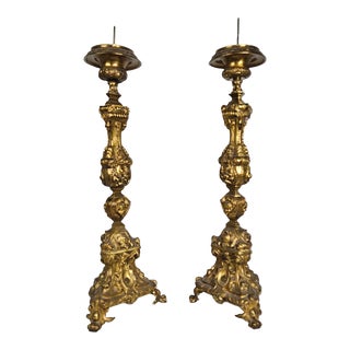 Pair of Candlesticks, Italian Baroque, Mid 19th Century For Sale