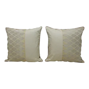 Vintage Woven Silk Gold and Silver Obi Square Decorative Pillows - A Pair