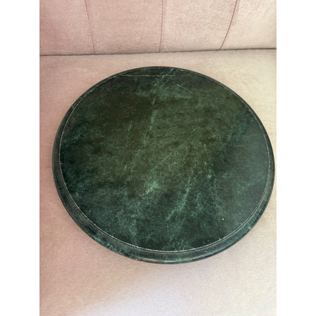 Vintage natural white marble serving tray with unique gray veining. The tray rotates smoothly on a solid marble base....