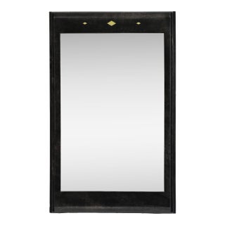 Karl Springer Style Black Goat Skin Wall Mirror With Gold Leaf Accents For Sale