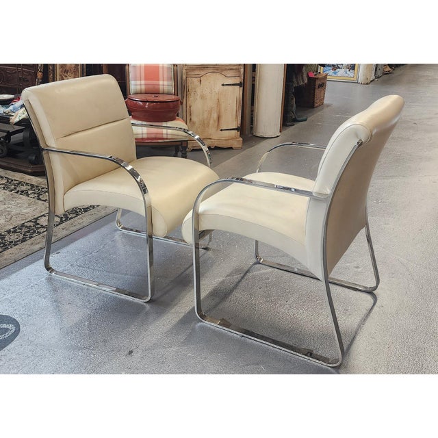 Pair Charles Gibilterra for Brueton Stainless Steel & Leather Dining Room Chairs, 1970s For Sale In New York - Image 6 of 10