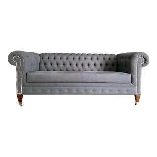 Gray Linen Chesterfield Sofa For Sale