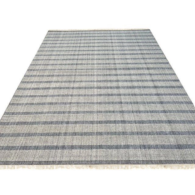 9x12 Luxurious Timeless Gray Stripe Geometric Modern Handmade Wool Carpet Rug For Sale In New York - Image 6 of 9