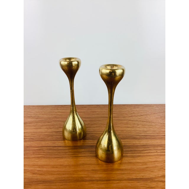 Vintage 1970s Pair of Brass Candle Holders modern design made of brass each holds a standard taper candle measures appx -...