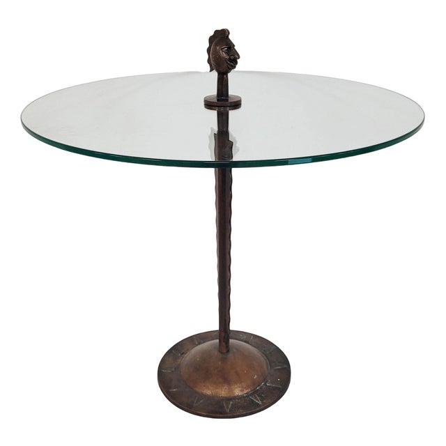 Round Bronze Base Side Table in the style of Diego Giacometti, 1960s For Sale