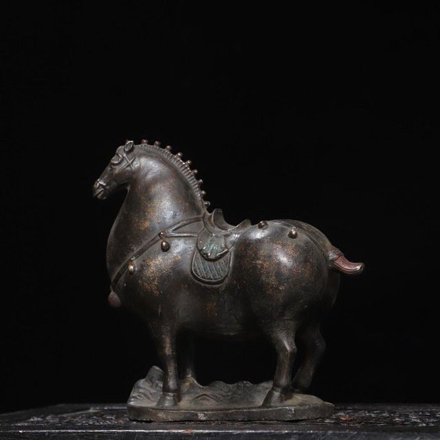 Chinese Vintage Gilt Bronze Tang-Style Horse Figure – Scholar's Desk Ornament For Sale - Image 3 of 9