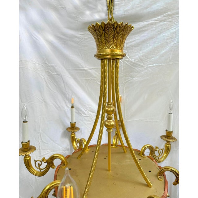 Metal Large 1980s 12-Light Empire Style Chandelier With Alabaster Bowl For Sale - Image 7 of 12