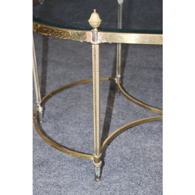 Brass Oval Brass French Maison Jansen Style Pineapple Finial Directoire Coffee Table For Sale - Image 8 of 9