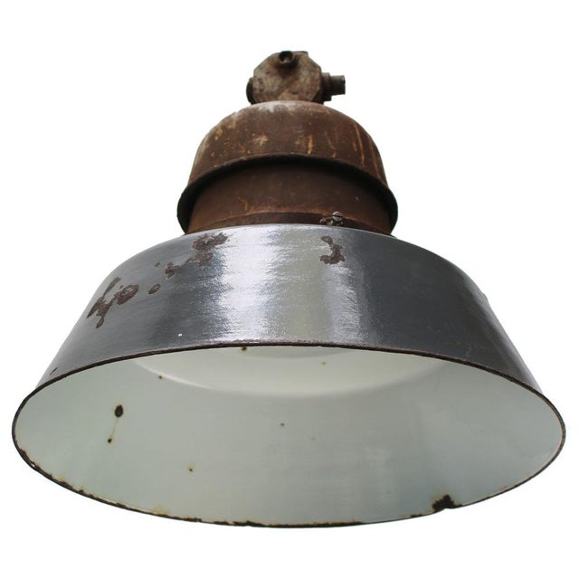 Industrial Vintage Industrial Blue Enamel & Cast Iron Train Station Pendant Lamp For Sale - Image 3 of 7