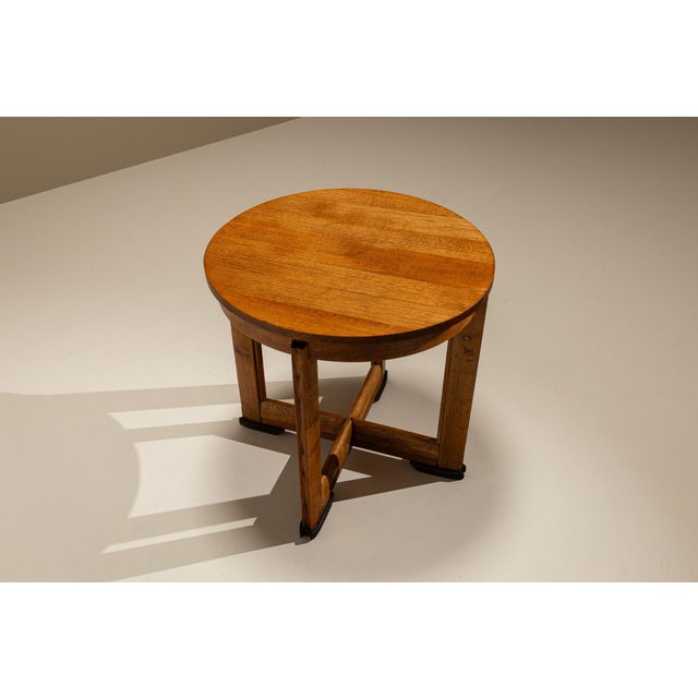 Amsterdam School Side Table in Oak with Geometric Legs, Netherlands, 1920s For Sale - Image 6 of 11