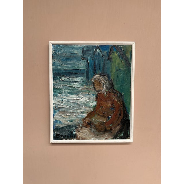Einar Emland, Figure by the Harbor, 1950s, Oil Painting on Canvas, Framed For Sale - Image 15 of 18