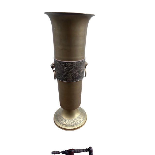 Large Vintage Chinese Brass Dragon Floor Vase or Umbrella Stand Make a dramatic statement with this oversized vintage...