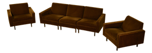 Brown Velvet Sofa and Chairs, 1960s, Set of 3
