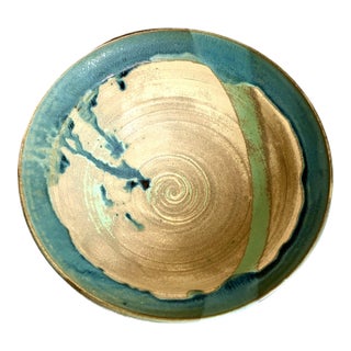 Signed Sculptural Studio Art Pottery Fruit Bowl / Hand Turned Ceramic Post Modern Decorative Centerpiece Bowl For Sale