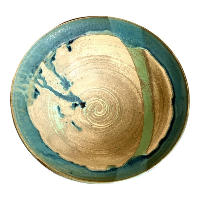 Signed Sculptural Studio Art Pottery Fruit Bowl / Hand Turned Ceramic Post Modern Decorative Centerpiece Bowl For Sale