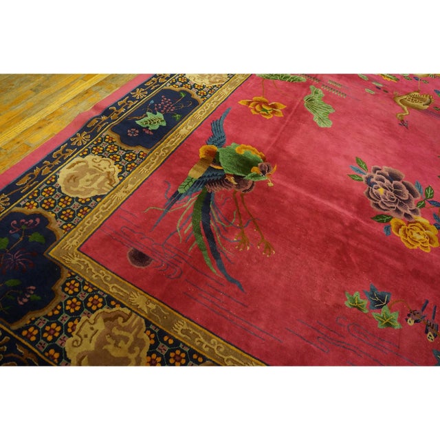 1920s Luxurious Red Wool Antique Chinese Art Deco Walter Nichols Rug Carpet For Sale - Image 11 of 11