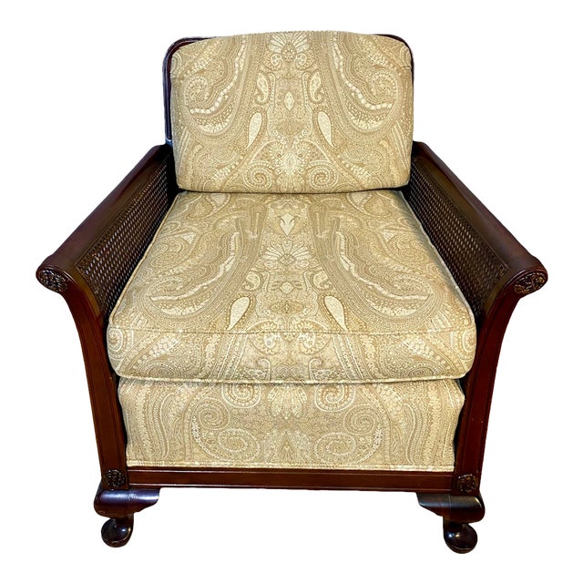 Vintage Cane Side Lounge Chair Upholstered For Sale