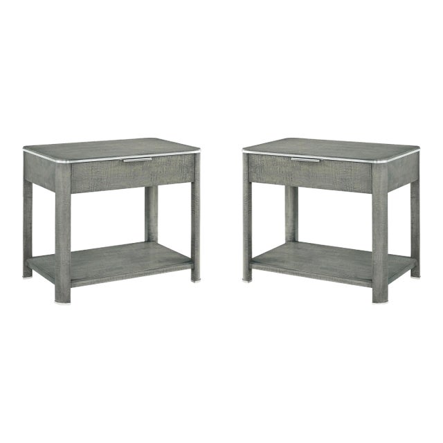 Pair of Grey Art Deco Style Nightstands For Sale