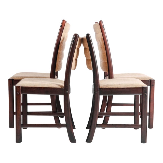 A Danish Modern Dining Chairs in Afromosia and Original Knit Fabric, circa 1970s - Set of 4 For Sale