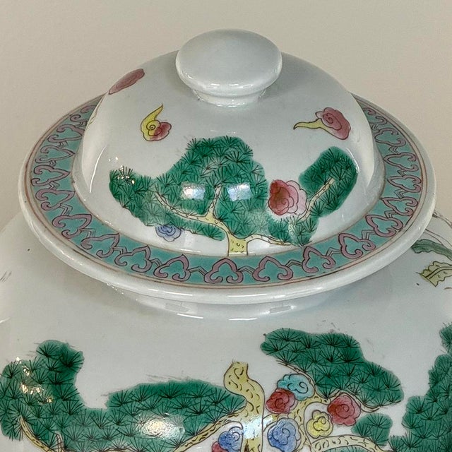 Wood Pair Antique Chinese Porcelain Lidded Urns With Wood Bases For Sale - Image 7 of 12