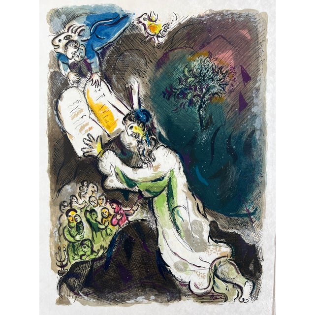 Marc Chagall, He gave him Two Tables of the Testimonie, even tables of stone, written with the finger of God, 1966, Lithograph For Sale - Image 6 of 7
