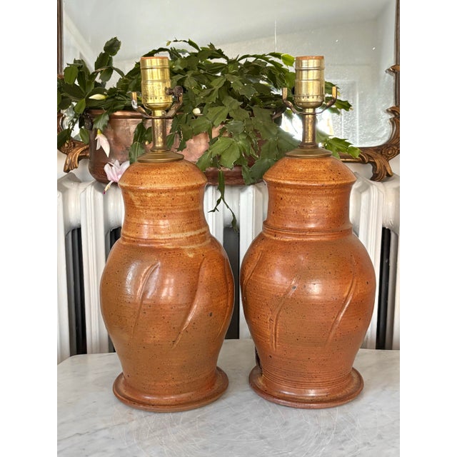 Metal 1970s Pair Studio Pottery Lamps For Sale - Image 7 of 7