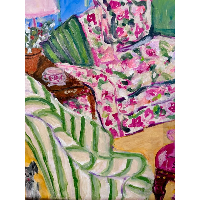 A breezy seaside room filled with pattern, color, and the easy pleasures of summer. Beyond the windows, sailboats drift...