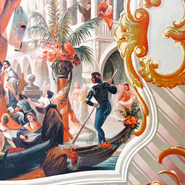 Late 20th Century Late 20th Century Large Scale Framed Venetian Canal Scene Neoclassical Architectural Mural Style Painting on Board For Sale - Image 5 of 10
