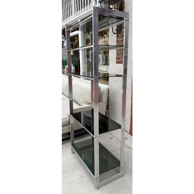 Mid Century Modern Five Shelf Aluminum & Black Glass Etagere For Sale - Image 4 of 4
