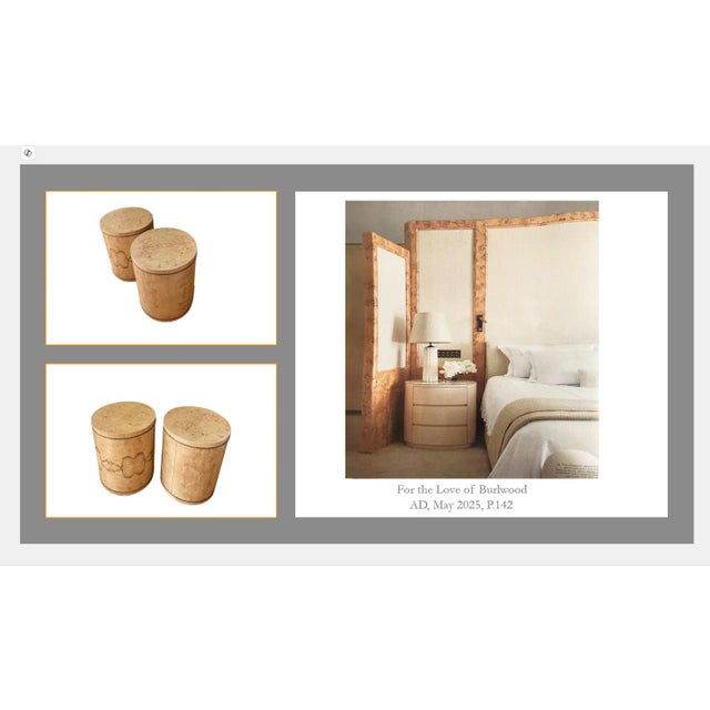 1980s A Pair of Henredon Burlwood Side Tables Drinks Tables With Glass Tops For Sale - Image 5 of 12