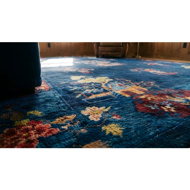 1920s Navy Blue Vase Floral Antique Chinese Art Deco Carpet 9' X 11'6" Handknotted Wool Rug For Sale - Image 14 of 14