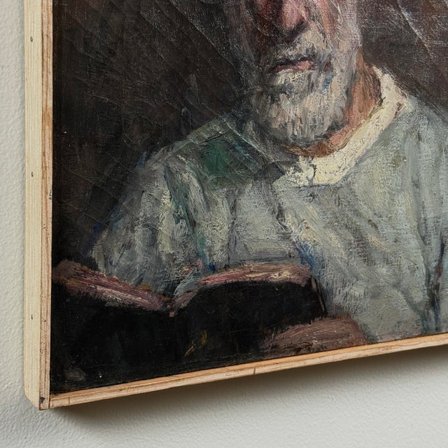 Anthony Ferrara - Vintage Expressionist Portrait of Bearded Man Reading, Signed (1954, Oil on Canvas) For Sale In Philadelphia - Image 6 of 7