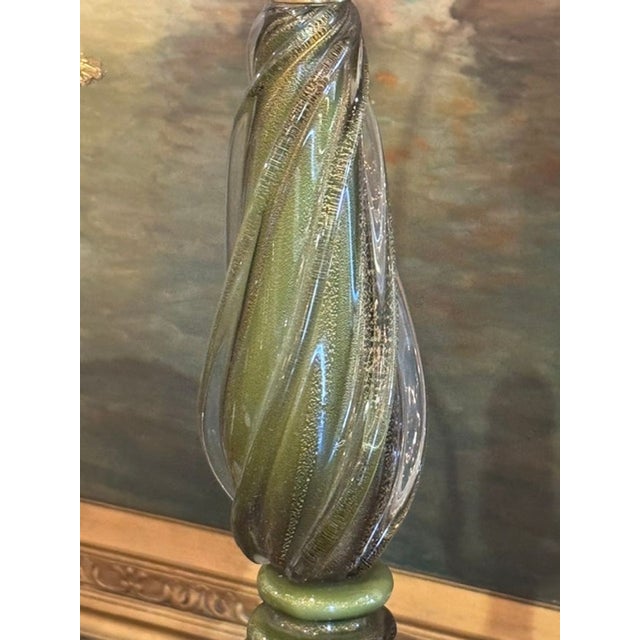 Pair of Vintage Murano Green Glass Lamps For Sale - Image 4 of 5
